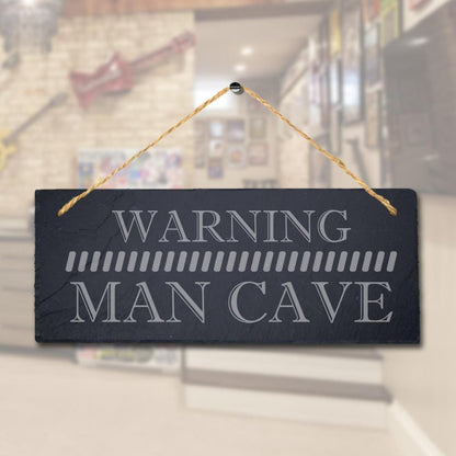 Warning Man Cave Laser Engraved Hanging Home Slate Pub Shed Caution Plaque Sign