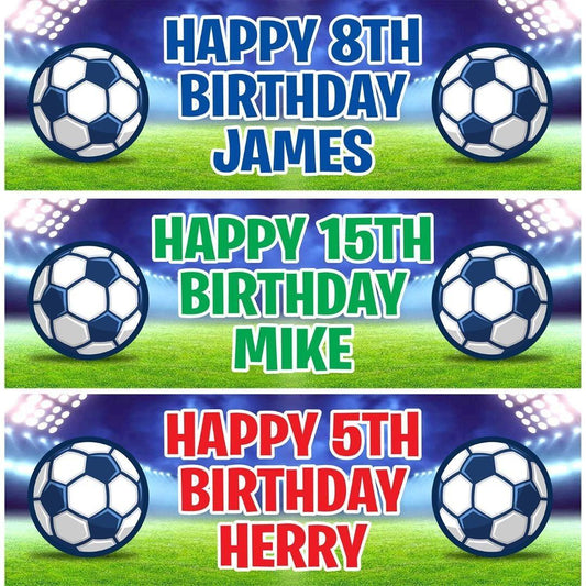 2x Personalised Football Birthday Banner: Custom Name & Age, Party Decoration