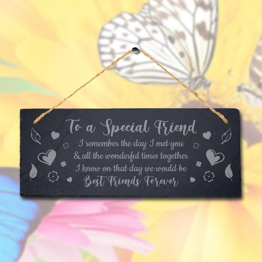 Special Best Friends Laser Engraved Hanging Slate Friendship Gift Plaque Sign