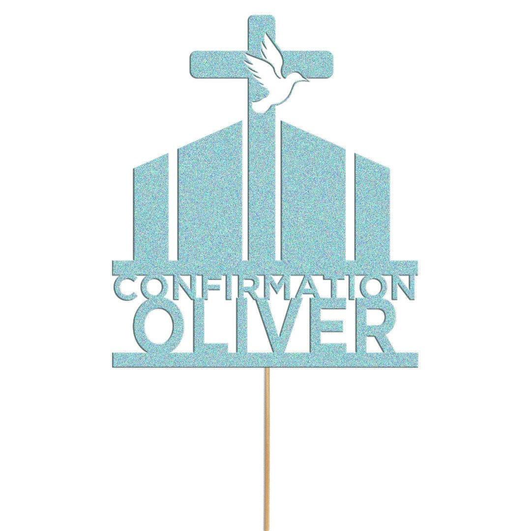 Personalised Glitter Confirmation Cake Topper: Christian Cross Decor