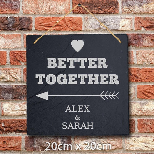 Personalised Engraved Better Together Couples Engagement Wedding Hanging Slate Plaque Gift