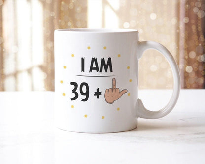Funny 40th Birthday Mug & Coaster Set: Rude Middle Finger Design