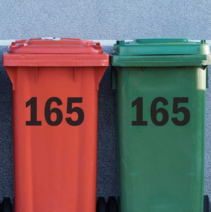 Personalised Number Wheelie Bin Sticker: Waterproof Vinyl Dustbin Decal