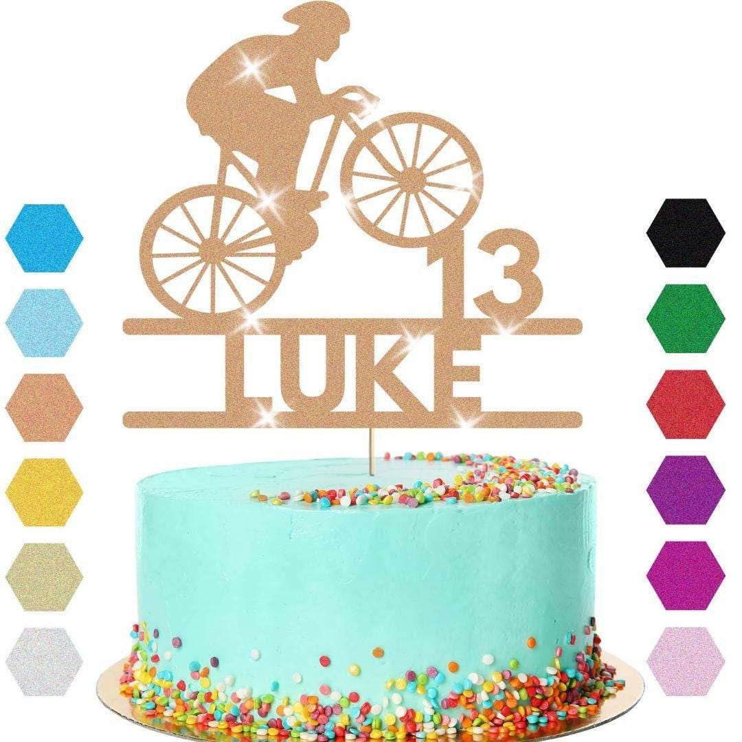 Personalised Glitter Bicycle Cake Topper: Cyclist Birthday Party Decor