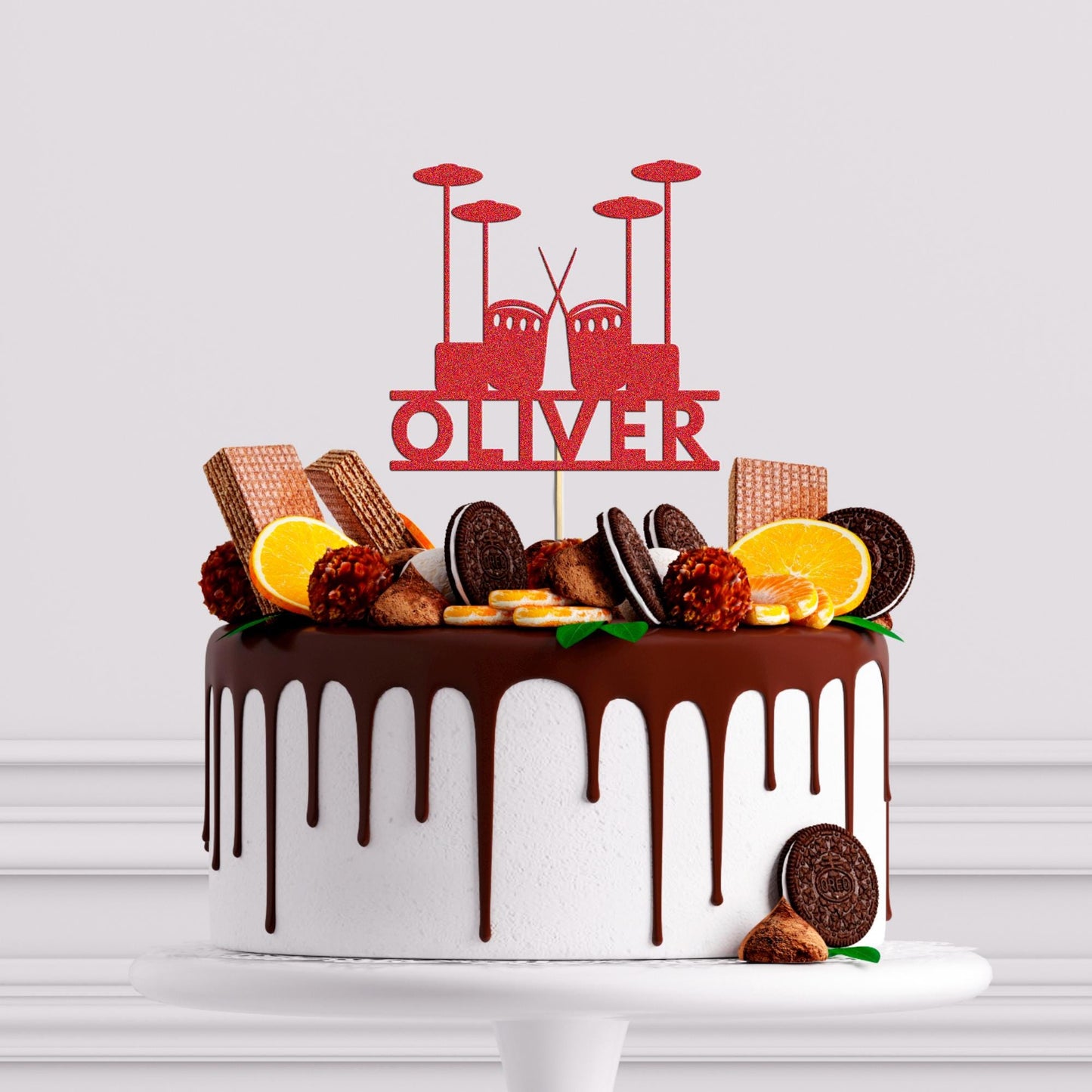 Personalised Glitter Drummer Cake Topper: Music Birthday Decoration