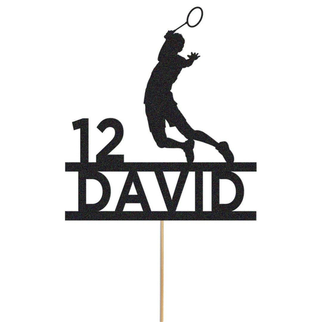 Personalised Badminton Cake Topper: Glitter Birthday Party Decoration