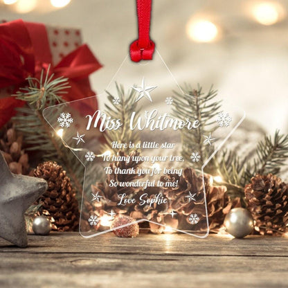 Personalised Star Christmas Bauble Teacher Teaching Assistant Nursery Xmas Gift