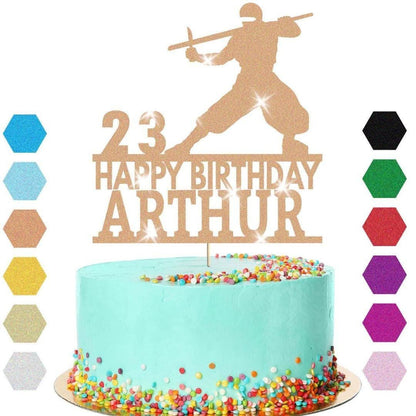 Warrior Fighter Cake Topper Personalised Boys Birthday Decoration Any Name & Age