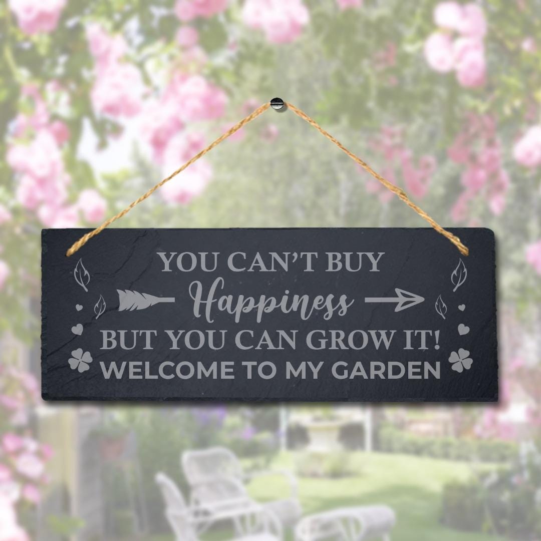 Happiness Hanging Slate Sign Laser Engraved Plaque Garden Wall Art Home Gift