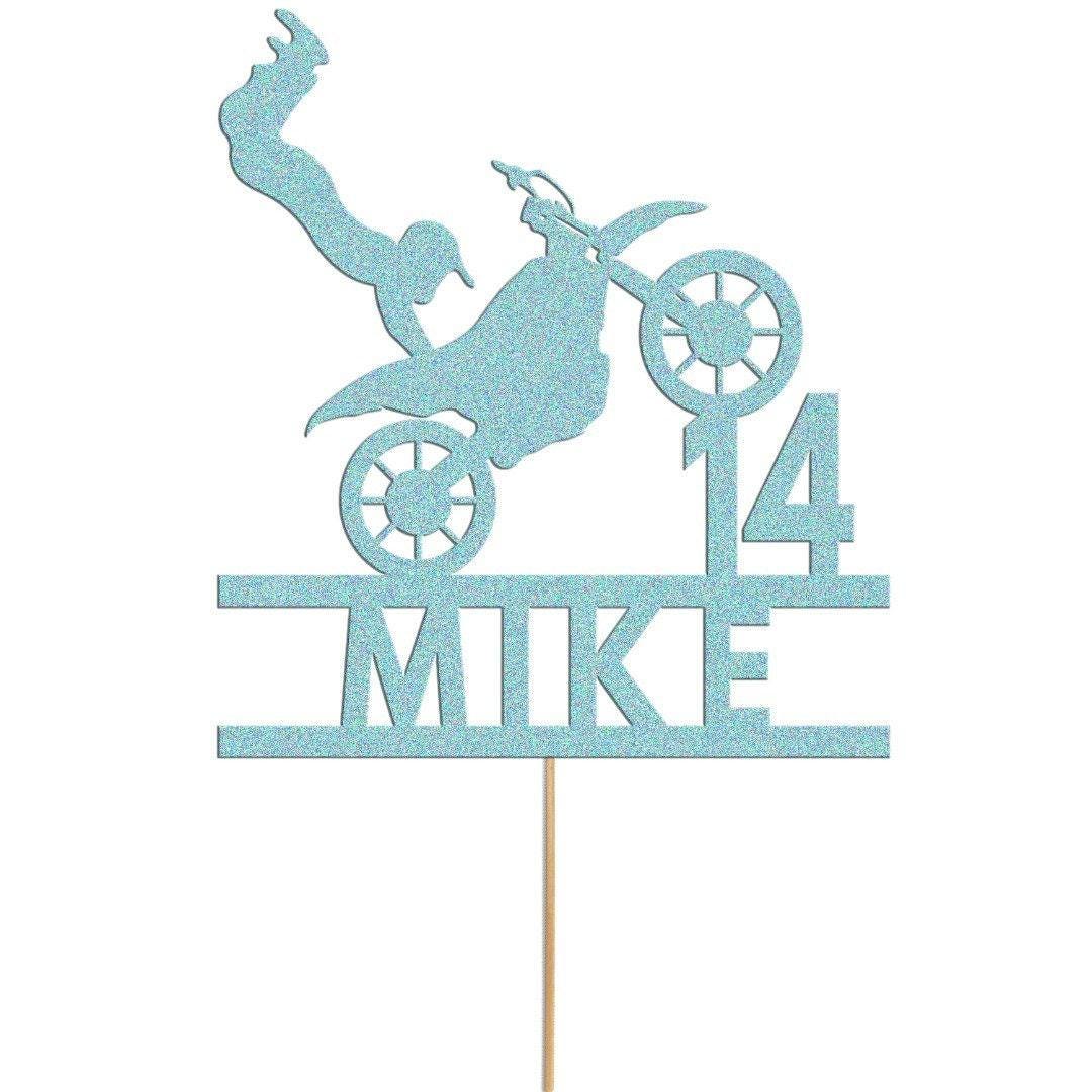 Personalised Glitter Motorbike Cake Topper: Biker Birthday Decoration
