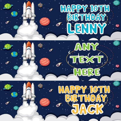 Personalised Space Birthday Banner: Galactic Party Decoration, Set of 2