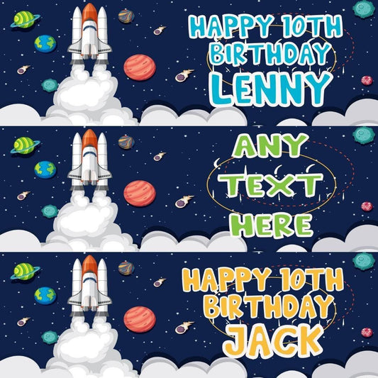Personalised Space Birthday Banner: Galactic Party Decoration, Set of 2