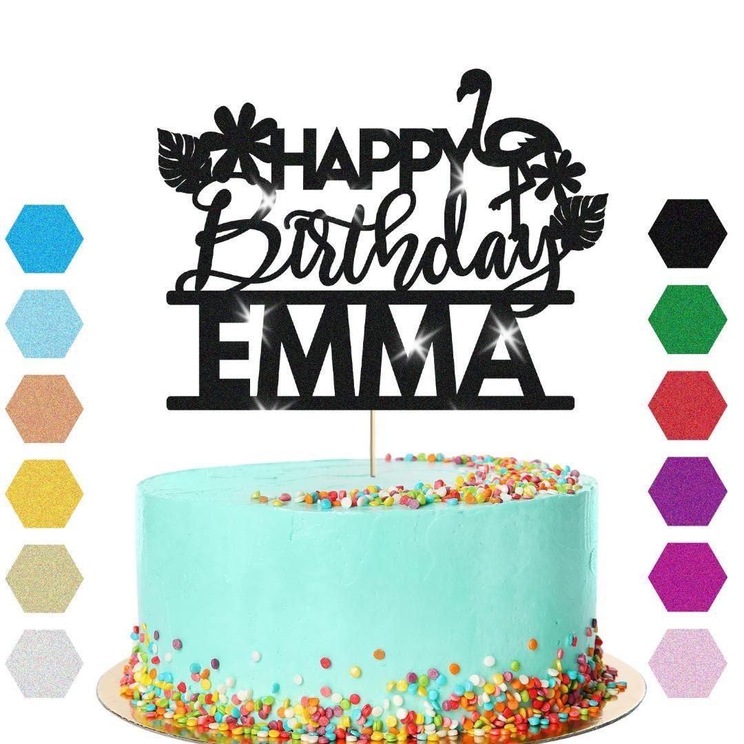Personalised Flamingo Glitter Happy Birthday Cake Topper Party Cake Decoration