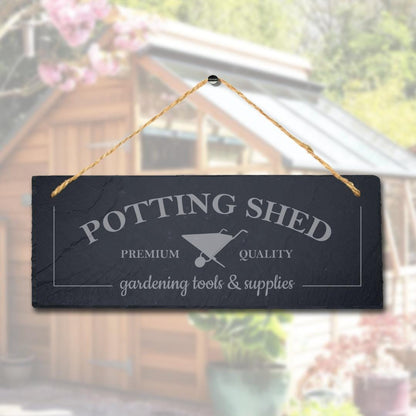 Potting Shed Gardening Tools Hanging Slate Engraved Home Garden Plaque Sign