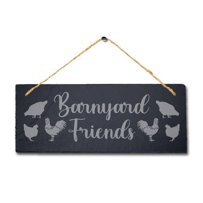 Barnyard Friends Laser Engraved Hanging Slate Hen Cock Plaque Chicken Farm Sign