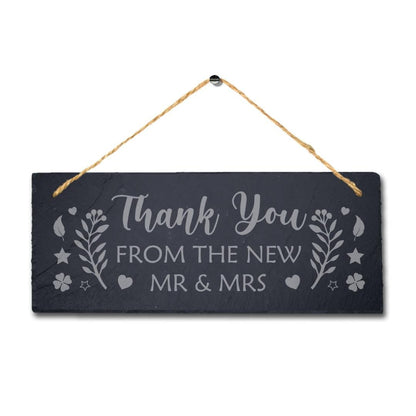 Thank You Form The New Laser Engraved Hanging Natural Slate Wedding Plaque Sign