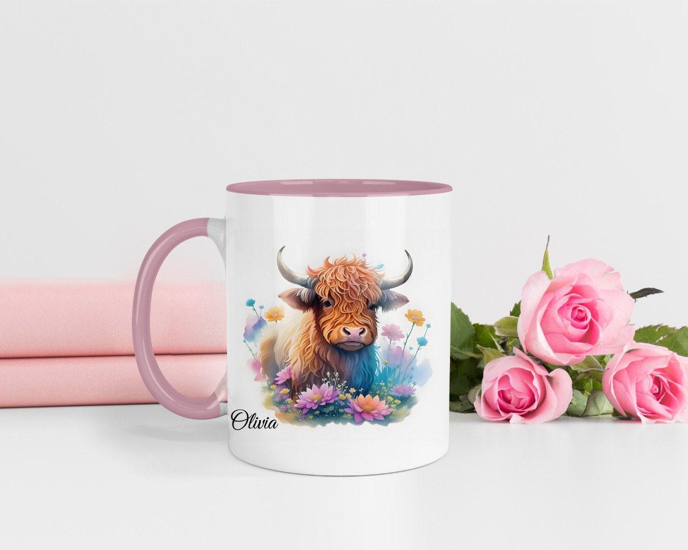 Highland Cow Mug & Coaster Set: Personalised Fluffy Cow Gift