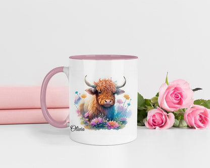 Highland Cow Mug & Coaster Set: Personalised Fluffy Cow Gift