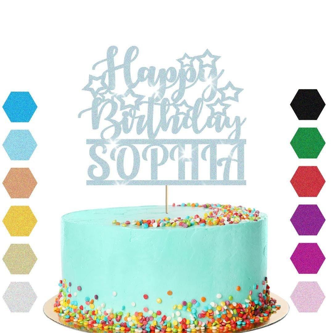 Personalised Glitter Happy Birthday Cake Topper Party Cake Age & Name Decoration