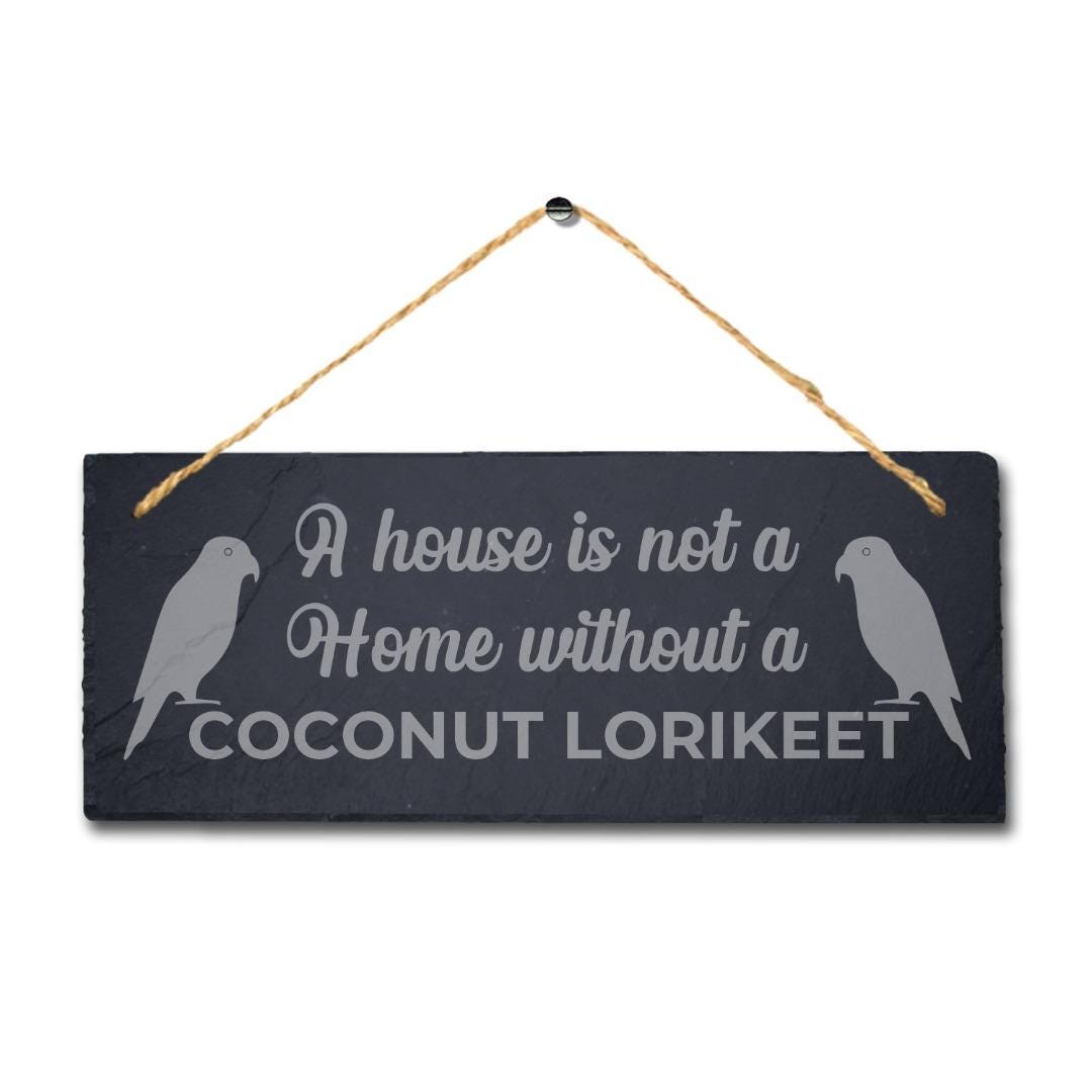 House Not Home Without Coconut Lorikeet Engraved Hanging Slate Bird Plaque Sign