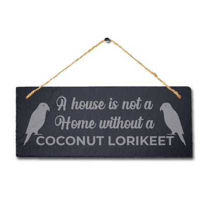 House Not Home Without Coconut Lorikeet Engraved Hanging Slate Bird Plaque Sign