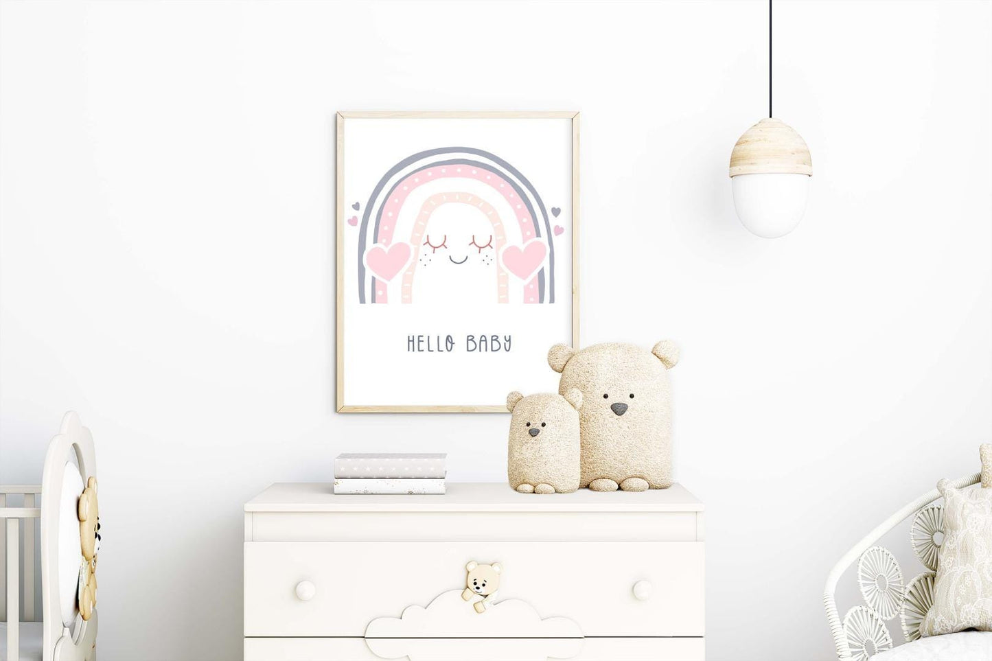 Baby Girls Boho Watercolour Hand Painted Effect Rainbow Nursery Wall Art Poster