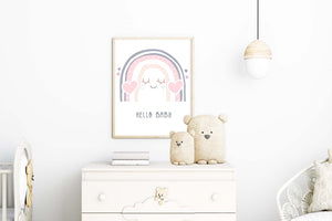 Baby Girls Boho Watercolour Hand Painted Effect Rainbow Nursery Wall Art Poster