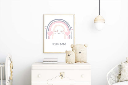 Baby Girls Boho Watercolour Hand Painted Effect Rainbow Nursery Wall Art Poster