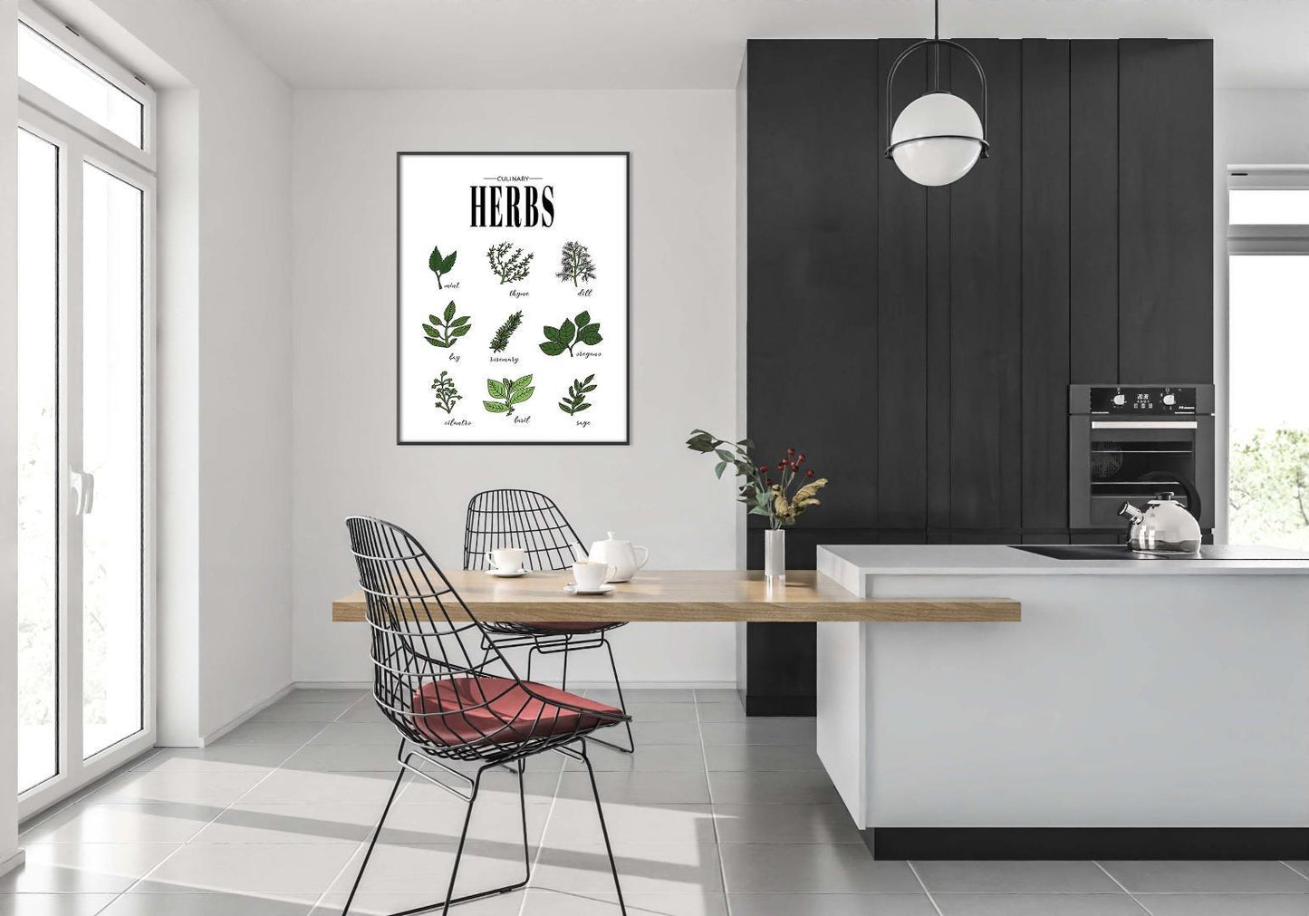 Kitchen Green Herbs Minimalist Portrait Wall Art Home Dining Decor Print Poster