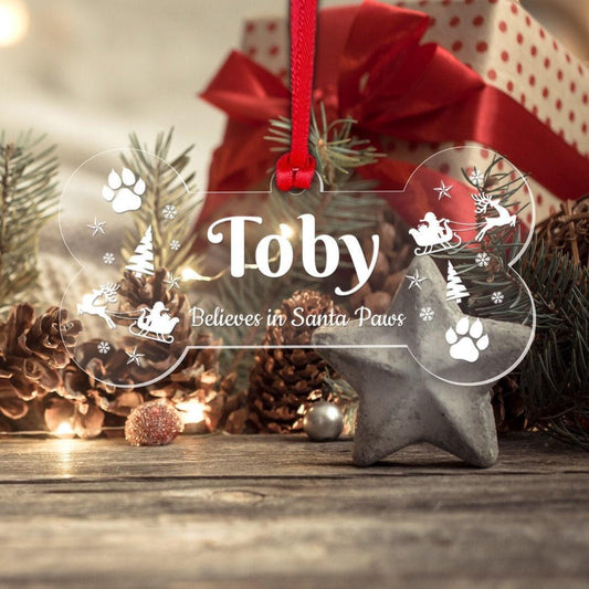 Personalised Dog Christmas Bauble Pet Puppy Xmas Tree Ornament Gift Santa Paws