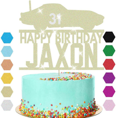 Personalised Glitter Racing Car Cake Topper: Birthday Decoration