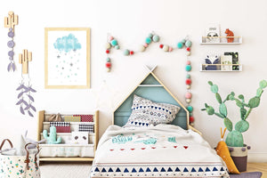 Raining Stars Cloud Kids Boho Watercolour Hand Painted Effect Nursery Art Poster