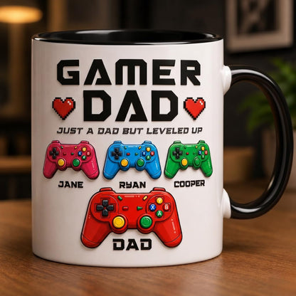 3D Personalized Gamer Dad | Ceramic Coffee Mug | Father's Day Gift | Stylish Printed Design | Tea & Coffee Cup | 11oz | Black Two-Tone Design