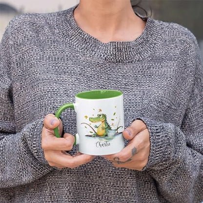Cute Crocodile Go Fishing Customized Name | Customised Coffee Mug | 11 OZ