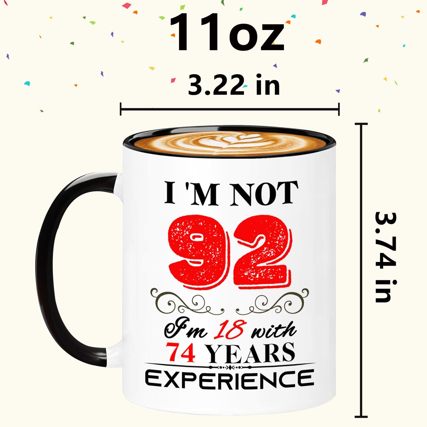 1934 92th for Women Men | Ceramic Coffee Mug | Father's Day Gift | Stylish Printed Design | Tea & Coffee Cup | 11oz | Black Two-Tone Design