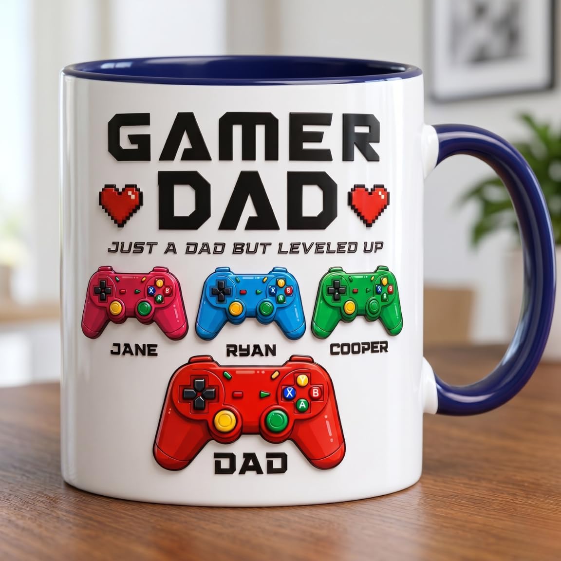 3D Personalized Gamer Dad | Ceramic Coffee Mug | Father's Day Gift | Stylish Printed Design | Tea & Coffee Cup | 11oz | Black Two-Tone Design