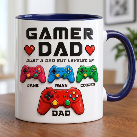 3D Personalized Gamer Dad | Ceramic Coffee Mug | Father's Day Gift | Stylish Printed Design | Tea & Coffee Cup | 11oz | Black Two-Tone Design