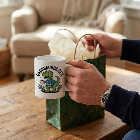 Dadasaurus Rex . Fun Dinosaur Themed #1 Dad from Son or Daughter | Ceramic Coffee Mug | Father's Day Gift | Stylish Printed Design | Tea & Coffee Cup | 11oz