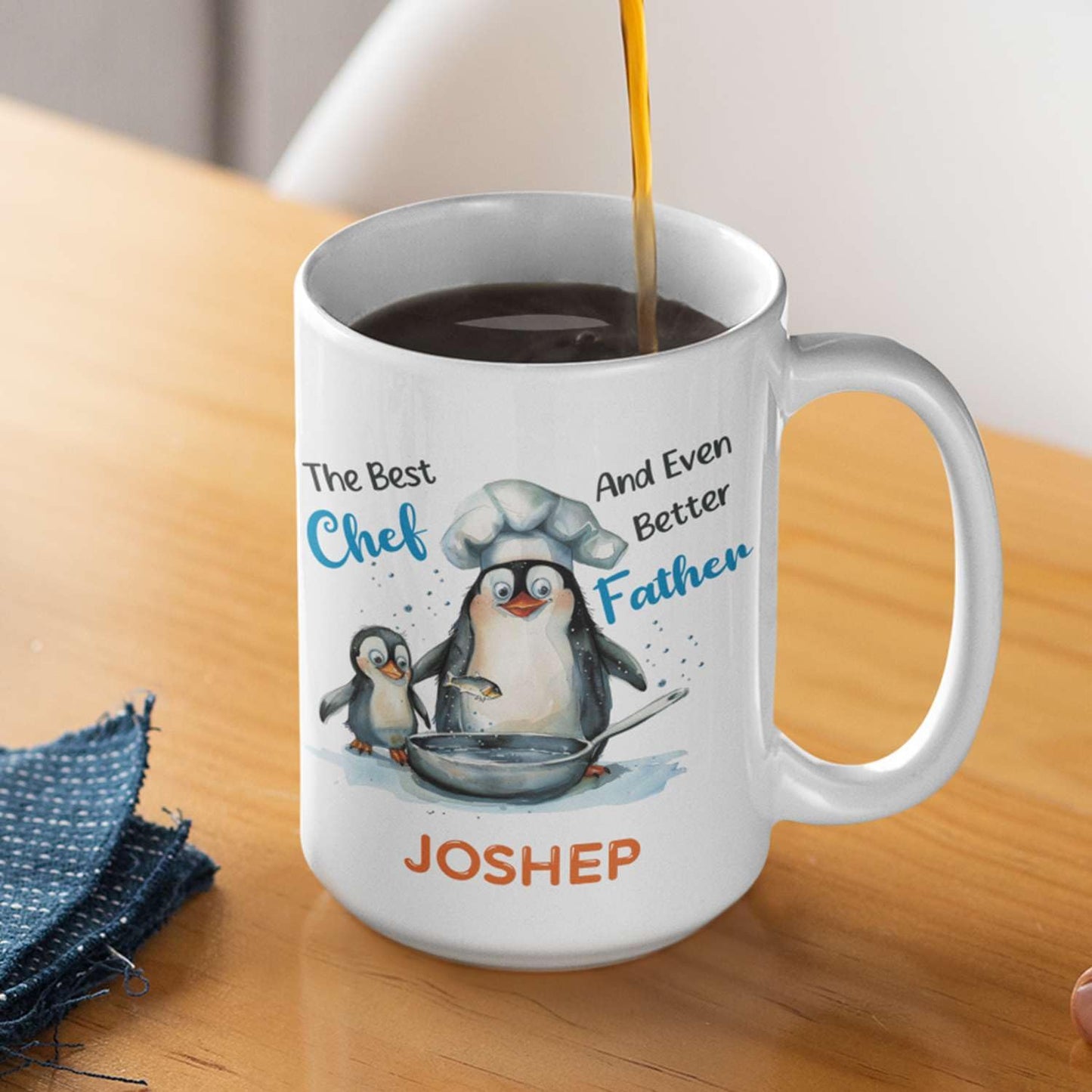 Custom Penguin Chef With Son White | Ceramic Coffee Mug | Father's Day Gift | Stylish Printed Design | Tea & Coffee Cup | 11oz