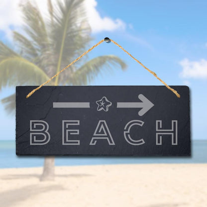 Beach Right Way Arrow Laser Engraved Hanging Slate Ocean Beach Sea Plaque Sign