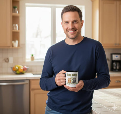 Personalized Cat Dad | Ceramic Coffee Mug | Father's Day Gift | Stylish Printed Design | Tea & Coffee Cup | 11oz | Black Two-Tone Design