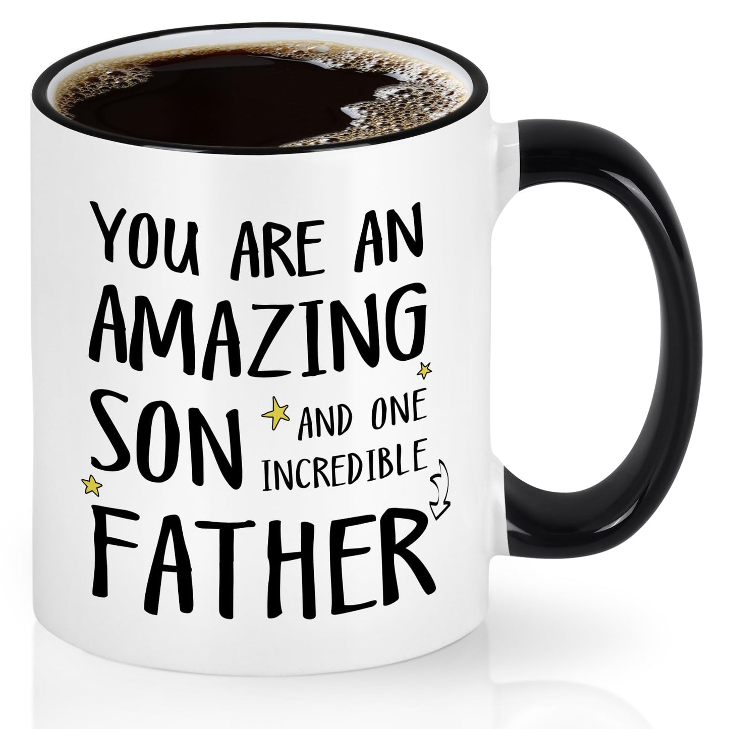 for Son from Mom & Dad | Ceramic Coffee Mug | Father's Day Gift | Stylish Printed Design | Tea & Coffee Cup | 11oz | Black Two-Tone Design