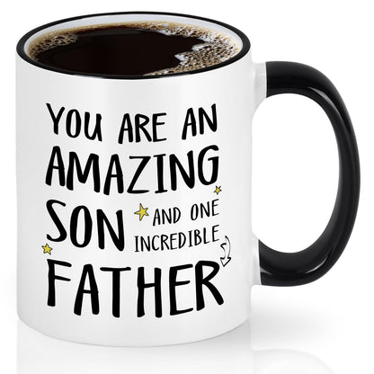 for Son from Mom & Dad | Ceramic Coffee Mug | Father's Day Gift | Stylish Printed Design | Tea & Coffee Cup | 11oz | Black Two-Tone Design