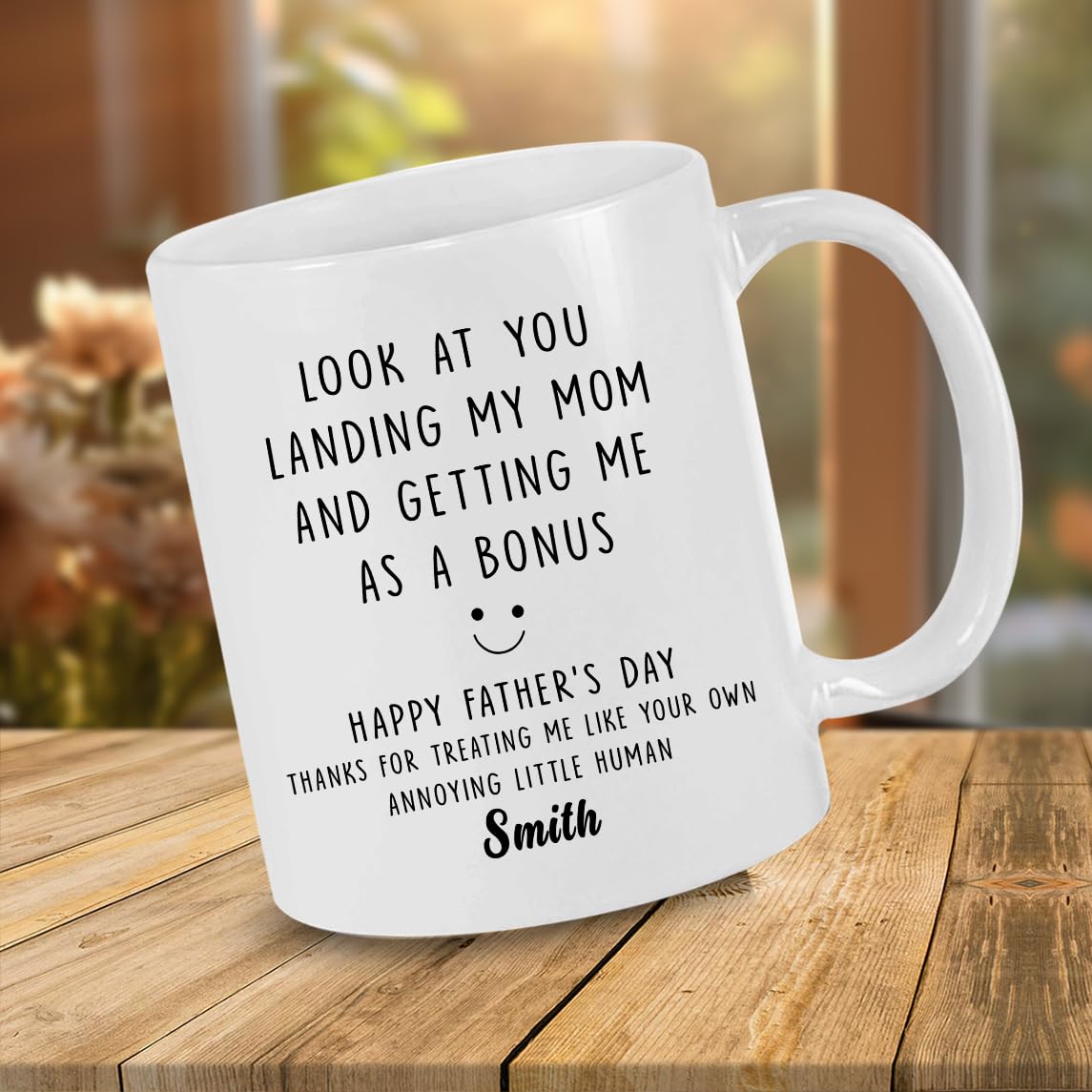 Personalized Stepdad Look At You Landing My Mom And Getting Me Mugs | Ceramic Coffee Mug | Father's Day Gift | Stylish Printed Design | Tea & Coffee Cup | 11oz | Black Two-Tone Design