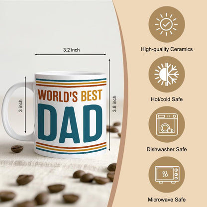 World's Best Dad Double | Ceramic Coffee Mug | Father's Day Gift | Stylish Printed Design | Tea & Coffee Cup | 11oz