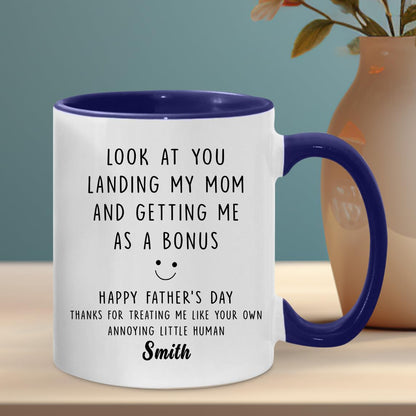 Personalized Stepdad Look At You Landing My Mom And Getting Me Mugs | Ceramic Coffee Mug | Father's Day Gift | Stylish Printed Design | Tea & Coffee Cup | 11oz | Black Two-Tone Design