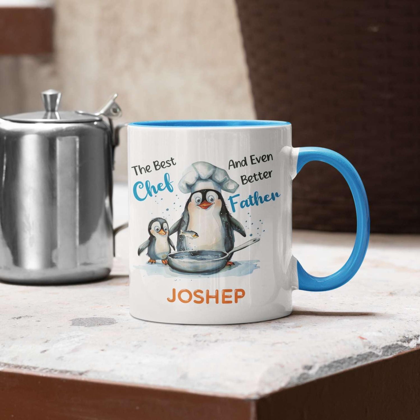 Custom Penguin Chef With Son White | Ceramic Coffee Mug | Father's Day Gift | Stylish Printed Design | Tea & Coffee Cup | 11oz