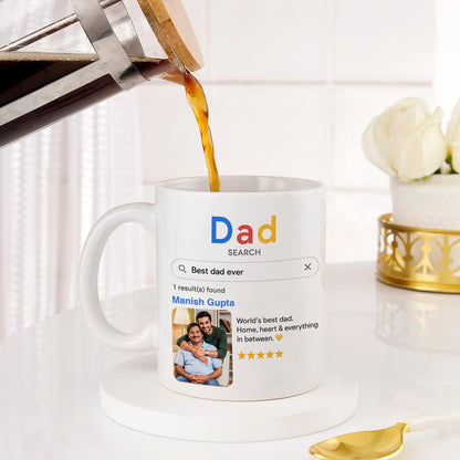 Personalized Ceramic Coffee Mug with Custom Photo and Name, Search Engine Theme Design for Dad, Customizable 11oz White Tea Cup for Home and Office, High Gloss Finish
