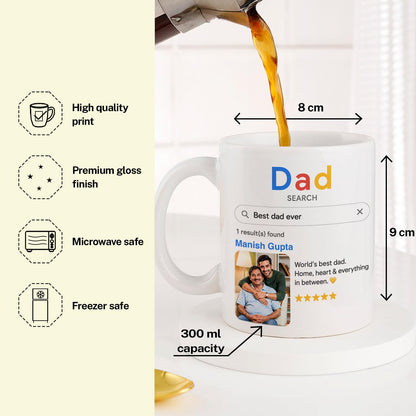 Personalized Ceramic Coffee Mug with Custom Photo and Name, Search Engine Theme Design for Dad, Customizable 11oz White Tea Cup for Home and Office, High Gloss Finish