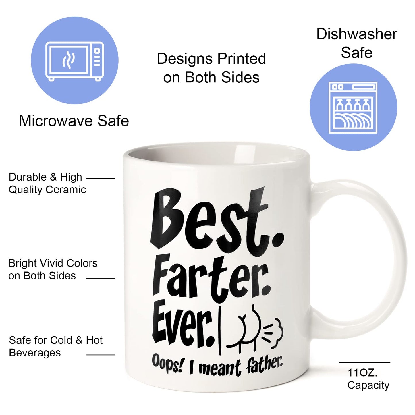 Funny for Husband Dad Him from Daughter Son Kids Wife | Ceramic Coffee Mug | Father's Day Gift | Stylish Printed Design | Tea & Coffee Cup | 11oz